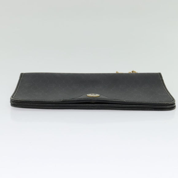 Christian Dior Honeycomb Canvas Chain Shoulder Bag PVC Black Gold Auth gh680