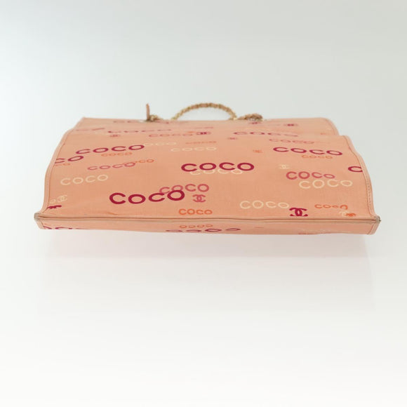 CHANEL Tote Bag Canvas Pink Gold CC Auth gh685