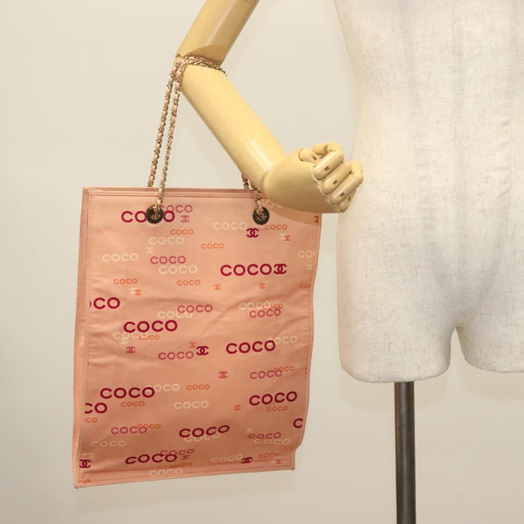 CHANEL Tote Bag Canvas Pink Gold CC Auth gh685