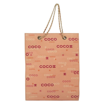 CHANEL Tote Bag Canvas Pink Gold CC Auth gh685 - 0