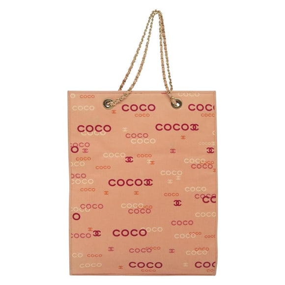 CHANEL Tote Bag Canvas Pink Gold CC Auth gh685
