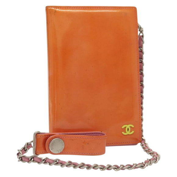 CHANEL COCO Mark Card Case Enamel Orange CC Auth gh686