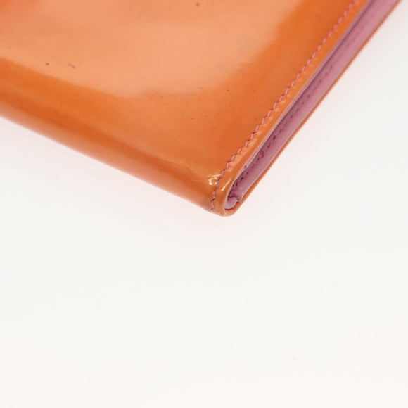 CHANEL COCO Mark Card Case Enamel Orange CC Auth gh686