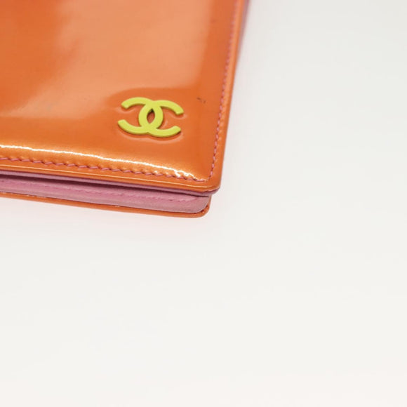 CHANEL COCO Mark Card Case Enamel Orange CC Auth gh686