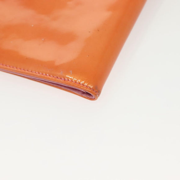 CHANEL COCO Mark Card Case Enamel Orange CC Auth gh686