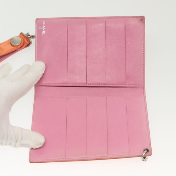 CHANEL COCO Mark Card Case Enamel Orange CC Auth gh686