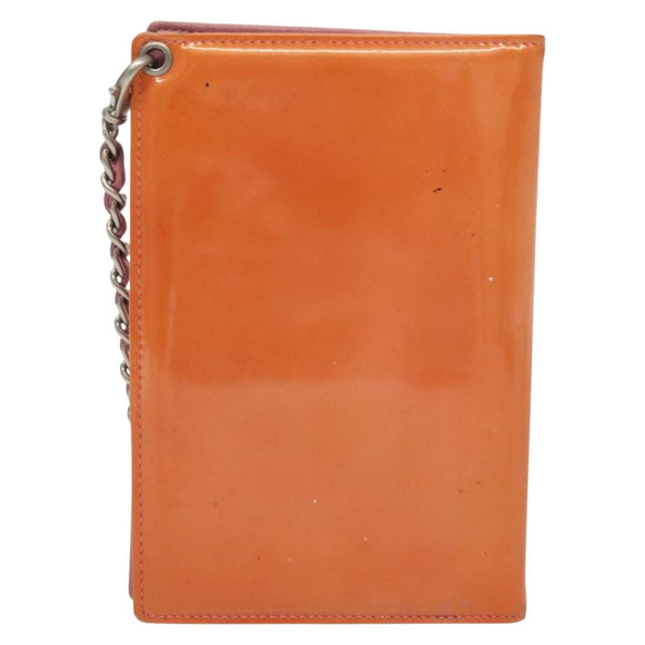 CHANEL COCO Mark Card Case Enamel Orange CC Auth gh686
