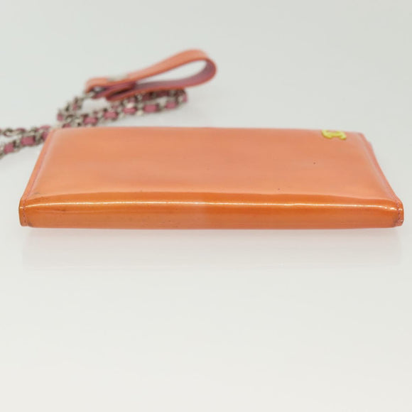 CHANEL COCO Mark Card Case Enamel Orange CC Auth gh686