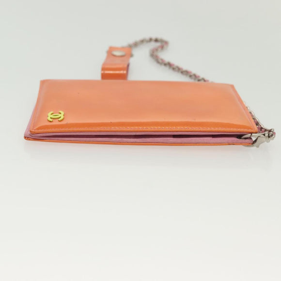 CHANEL COCO Mark Card Case Enamel Orange CC Auth gh686