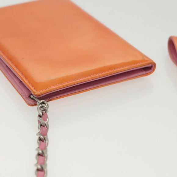 CHANEL COCO Mark Card Case Enamel Orange CC Auth gh686