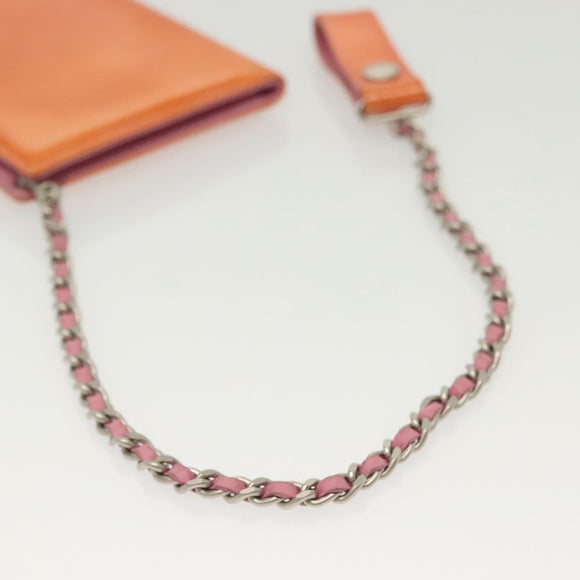 CHANEL COCO Mark Card Case Enamel Orange CC Auth gh686