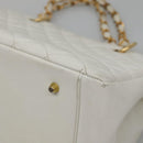 CHANEL COCO Mark Chain Hand Bag Caviar Skin White Gold CC Auth gh687-15