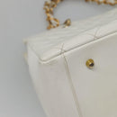CHANEL COCO Mark Chain Hand Bag Caviar Skin White Gold CC Auth gh687-16