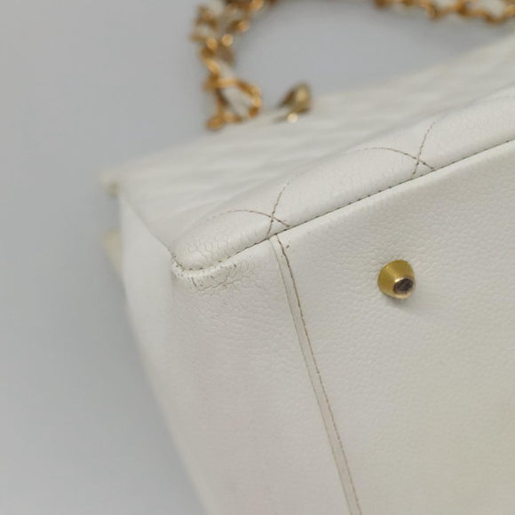 CHANEL COCO Mark Chain Handtas Kaviaarleer Wit Goud CC Geautoriseerd gh687
