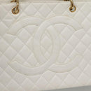 CHANEL COCO Mark Chain Hand Bag Caviar Skin White Gold CC Auth gh687-10