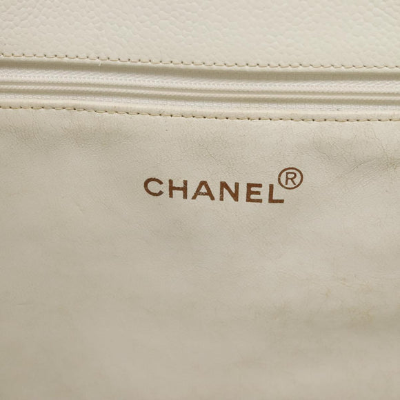 CHANEL COCO Mark Chain Handtas Kaviaarleer Wit Goud CC Geautoriseerd gh687