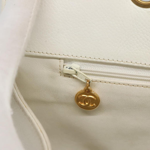 CHANEL COCO Mark Chain Handtas Kaviaarleer Wit Goud CC Geautoriseerd gh687
