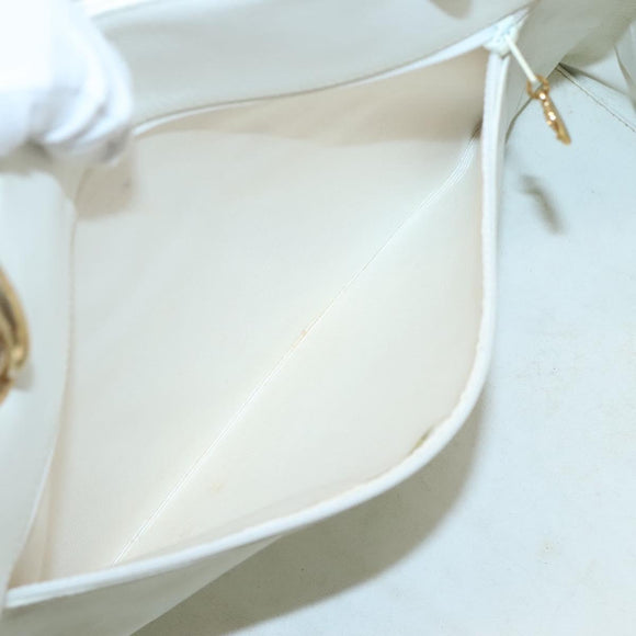 CHANEL COCO Mark Chain Hand Bag Caviar Skin White Gold CC Auth gh687