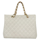 CHANEL COCO Mark Chain Hand Bag Caviar Skin White Gold CC Auth gh687-2