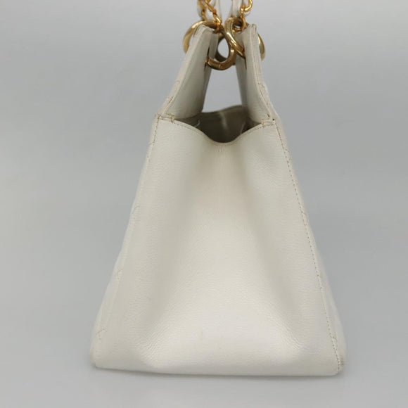 CHANEL COCO Mark Chain Hand Bag Caviar Skin White Gold CC Auth gh687