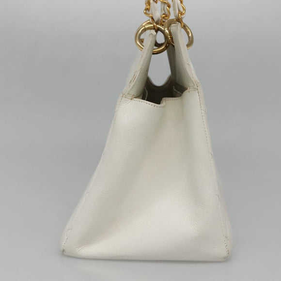 CHANEL COCO Mark Chain Hand Bag Caviar Skin White Gold CC Auth gh687