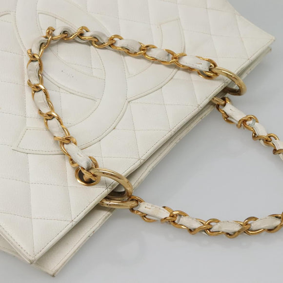 CHANEL COCO Mark Chain Handtas Kaviaarleer Wit Goud CC Geautoriseerd gh687