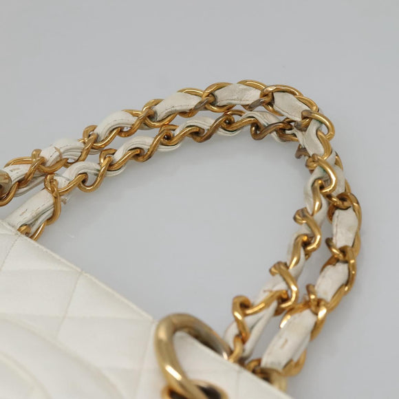 CHANEL COCO Mark Chain Hand Bag Caviar Skin White Gold CC Auth gh687
