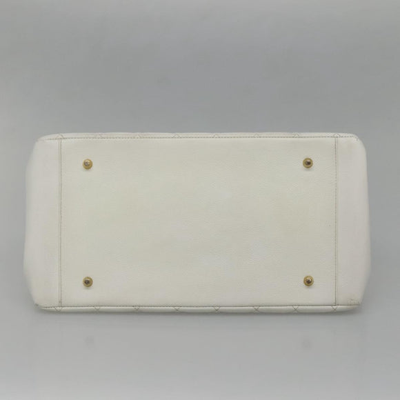 CHANEL COCO Mark Chain Hand Bag Caviar Skin White Gold CC Auth gh687