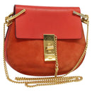 Chloe Chain Drew Shoulder Bag Suede Leather Red Gold Auth gh688-1