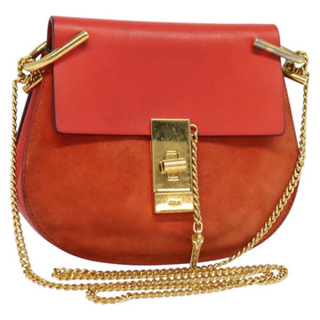 Chloe Chain Drew Shoulder Bag Suede Leather Red Gold Auth gh688