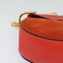 Chloe Chain Drew Shoulder Bag Suede Leather Red Gold Auth gh688-10