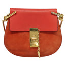 Chloe Chain Drew Shoulder Bag Suede Leather Red Gold Auth gh688-2
