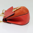 Chloe Chain Drew Shoulder Bag Suede Leather Red Gold Auth gh688-4