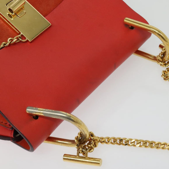 Chloe Chain Drew Shoulder Bag Suede Leather Red Gold Auth gh688