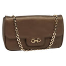 Salvatore Ferragamo Chain Gancini Shoulder Bag Leather Brown Gold Auth gh694-1