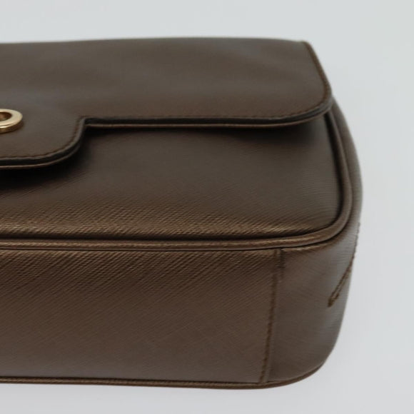 Salvatore Ferragamo Chain Gancini Shoulder Bag Leather Brown Gold Auth gh694