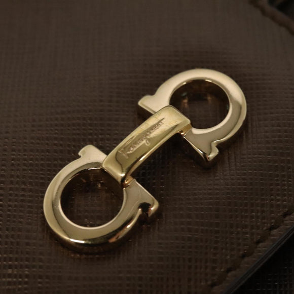 Salvatore Ferragamo Chain Gancini Shoulder Bag Leather Brown Gold Auth gh694