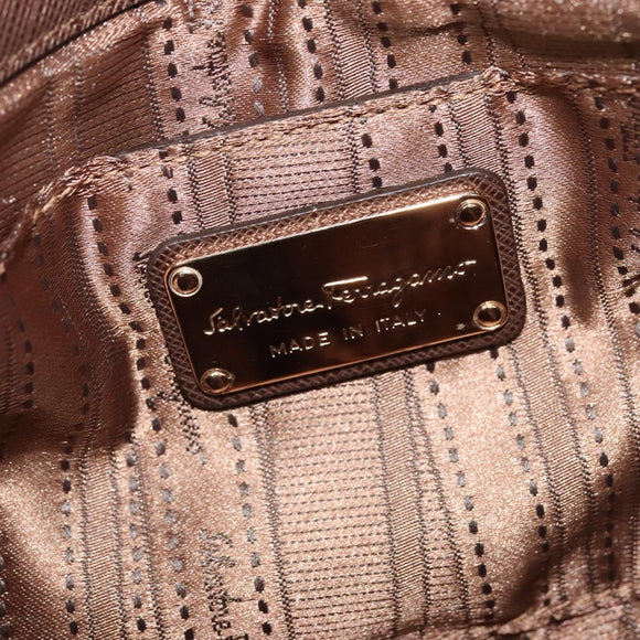 Salvatore Ferragamo Chain Gancini Shoulder Bag Leather Brown Gold Auth gh694