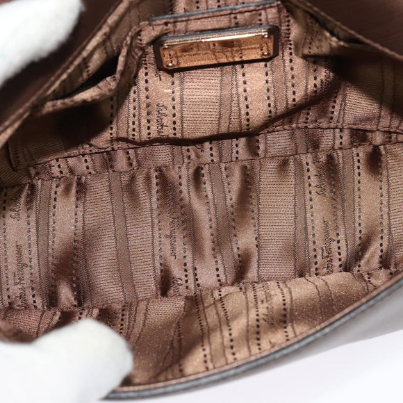 Salvatore Ferragamo Chain Gancini Shoulder Bag Leather Brown Gold Auth gh694