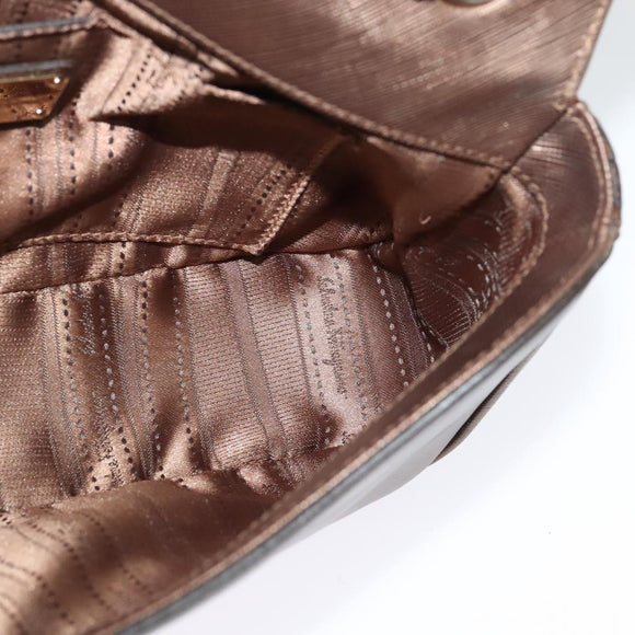 Salvatore Ferragamo Chain Gancini Shoulder Bag Leather Brown Gold Auth gh694