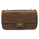 Salvatore Ferragamo Chain Gancini Shoulder Bag Leather Brown Gold Auth gh694-13