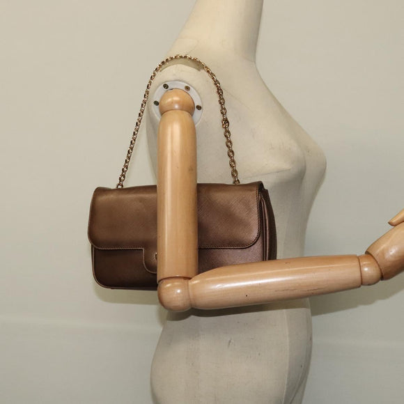 Salvatore Ferragamo Chain Gancini Shoulder Bag Leather Brown Gold Auth gh694