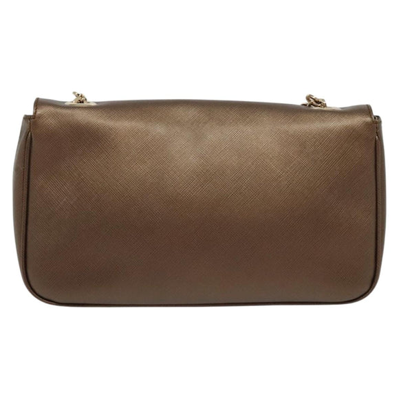 Salvatore Ferragamo Chain Gancini Shoulder Bag Leather Brown Gold Auth gh694
