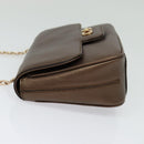Salvatore Ferragamo Chain Gancini Shoulder Bag Leather Brown Gold Auth gh694-3