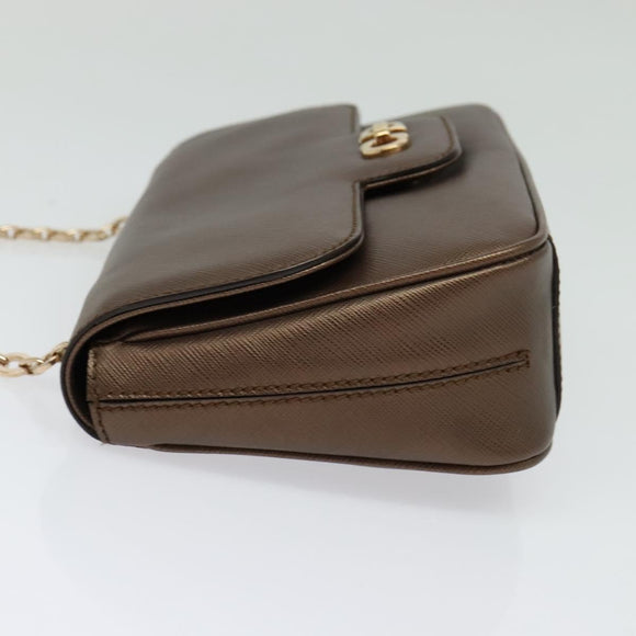 Salvatore Ferragamo Chain Gancini Shoulder Bag Leather Brown Gold Auth gh694
