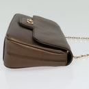 Salvatore Ferragamo Chain Gancini Shoulder Bag Leather Brown Gold Auth gh694-4