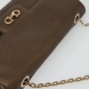 Salvatore Ferragamo Chain Gancini Shoulder Bag Leather Brown Gold Auth gh694-6