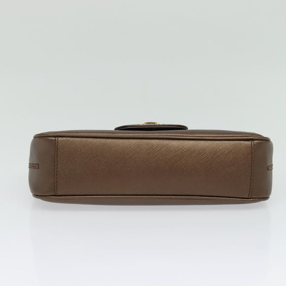 Salvatore Ferragamo Chain Gancini Shoulder Bag Leather Brown Gold Auth gh694