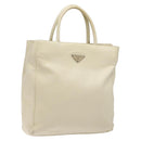 PRADA Tote Bag Leather White Silver Auth gh702-1