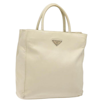 PRADA Tote Bag Leather White Silver Auth gh702